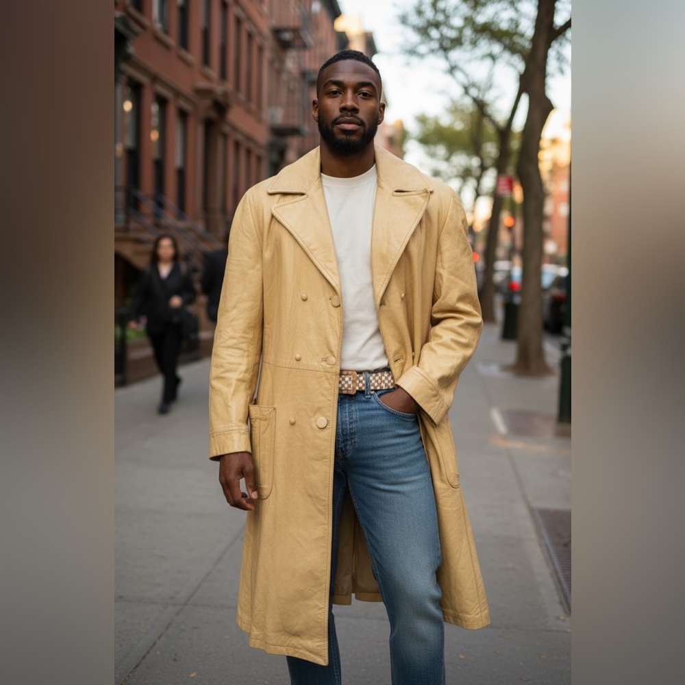 Very VINTAGE Butter soft DEERSKIN trench coat w/pockets belt & buttons Med